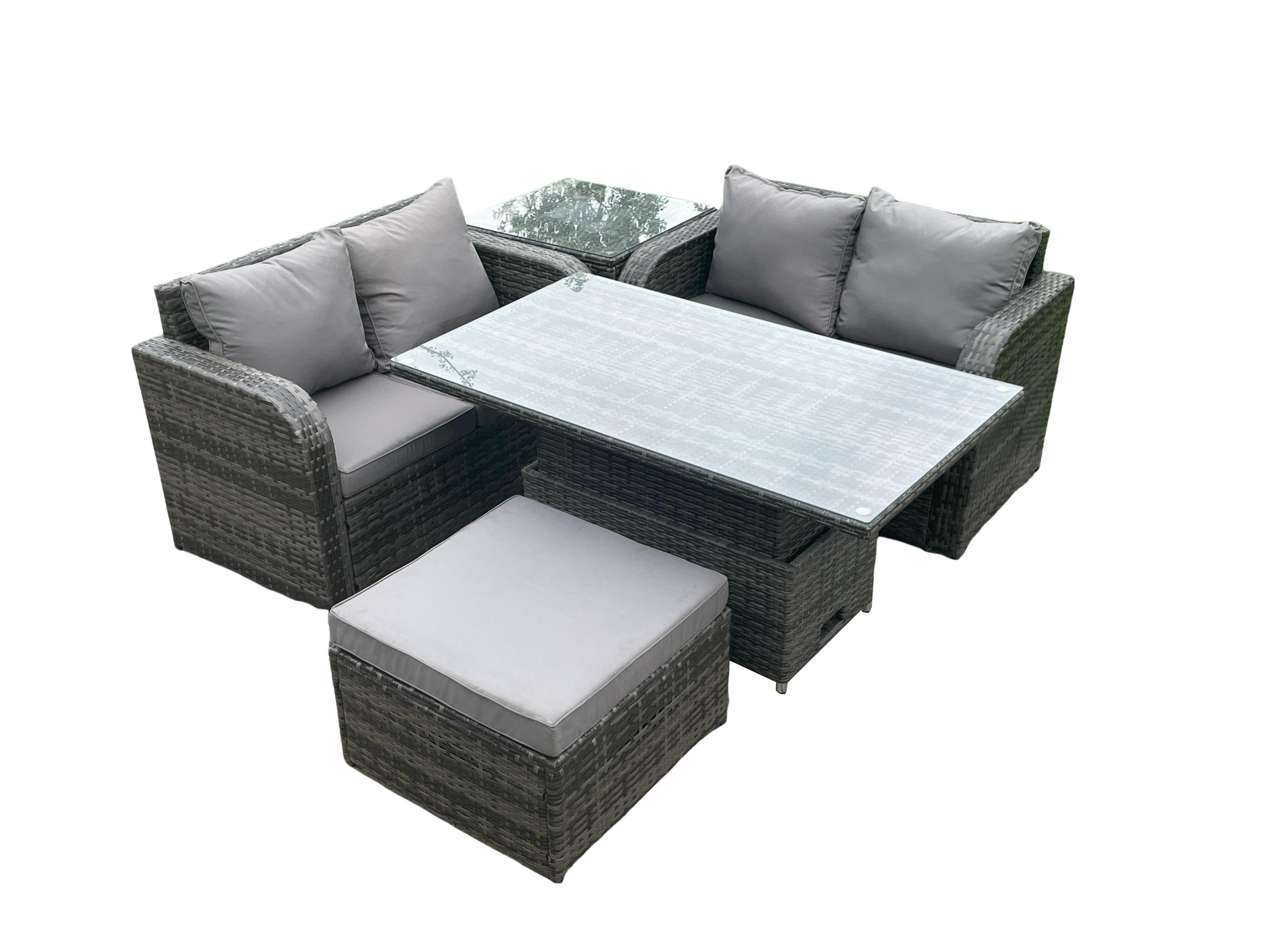 GARTENMÖBELSET Polyrattan 5-Sitzer - Dunkelgrau, Metall - Fimous
