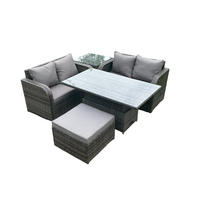 GARTENMÖBELSET Polyrattan 5-Sitzer - Dunkelgrau, Metall - Fimous