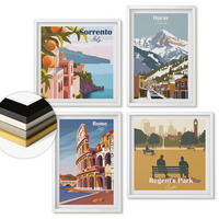 WANDBILDER 4er-Set - 50x50 cm & 40x60 cm Weißer Rahmen - Retro-Illustrationen berühmter Orte - Weiß, Kunststoff (50/50cm) - ArtPrintCave