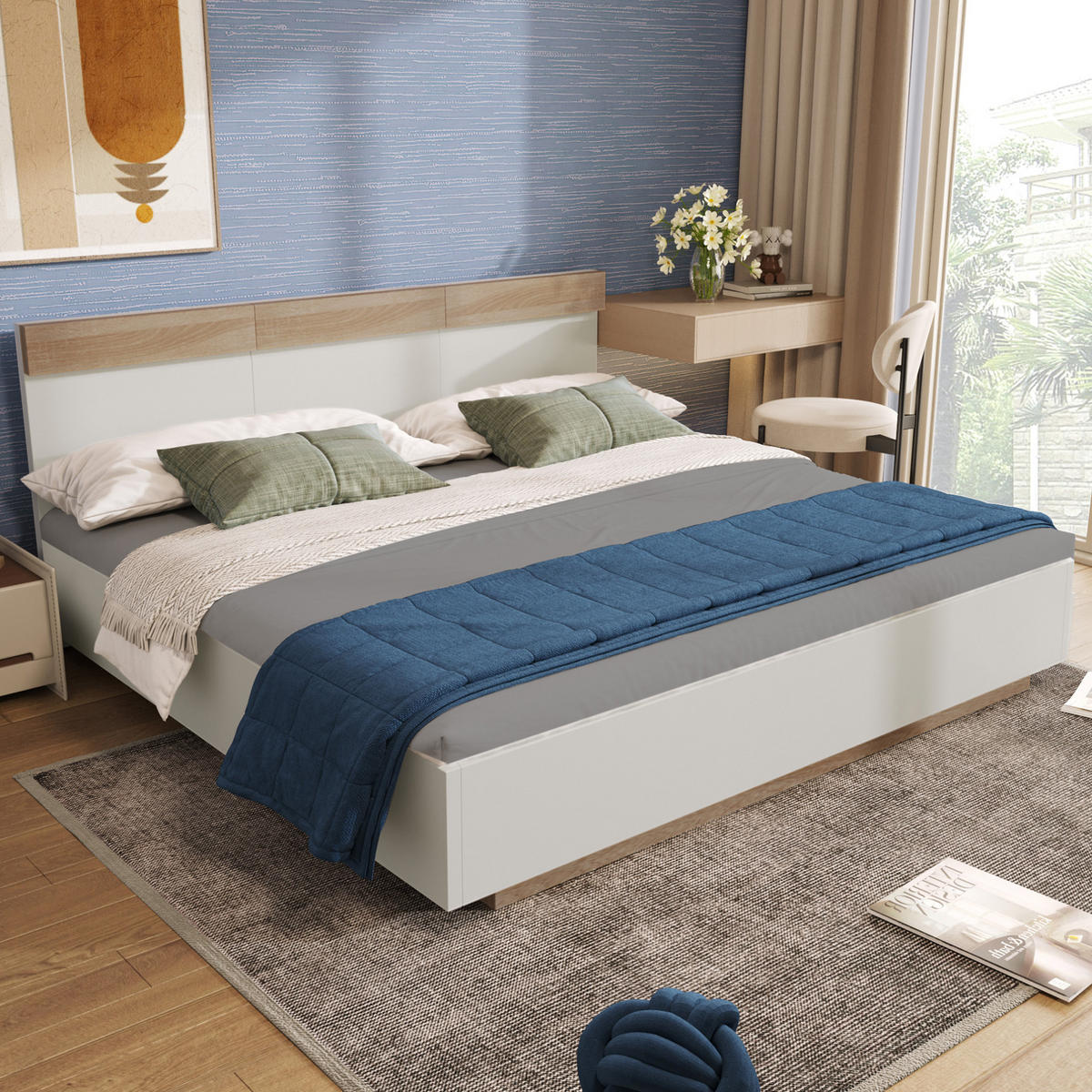 DOPPELBETT 140/200 cm mit Lattenrost in Schwebeoptik und hohem Kopfteil, werkstoff Sonoma-Eiche/Weiß - Weiß, Holzwerkstoff (140/200cm) - Redom