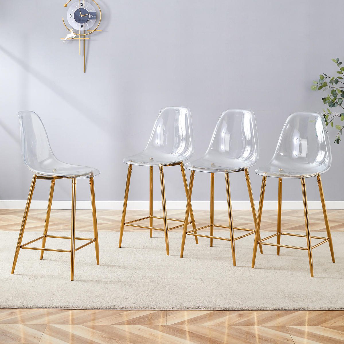 BARHOCKER DE-36582 4er Set mit transparenter Sitzschale Gold - Goldfarben, Kunststoff (45/102/51cm) - ComfortXL