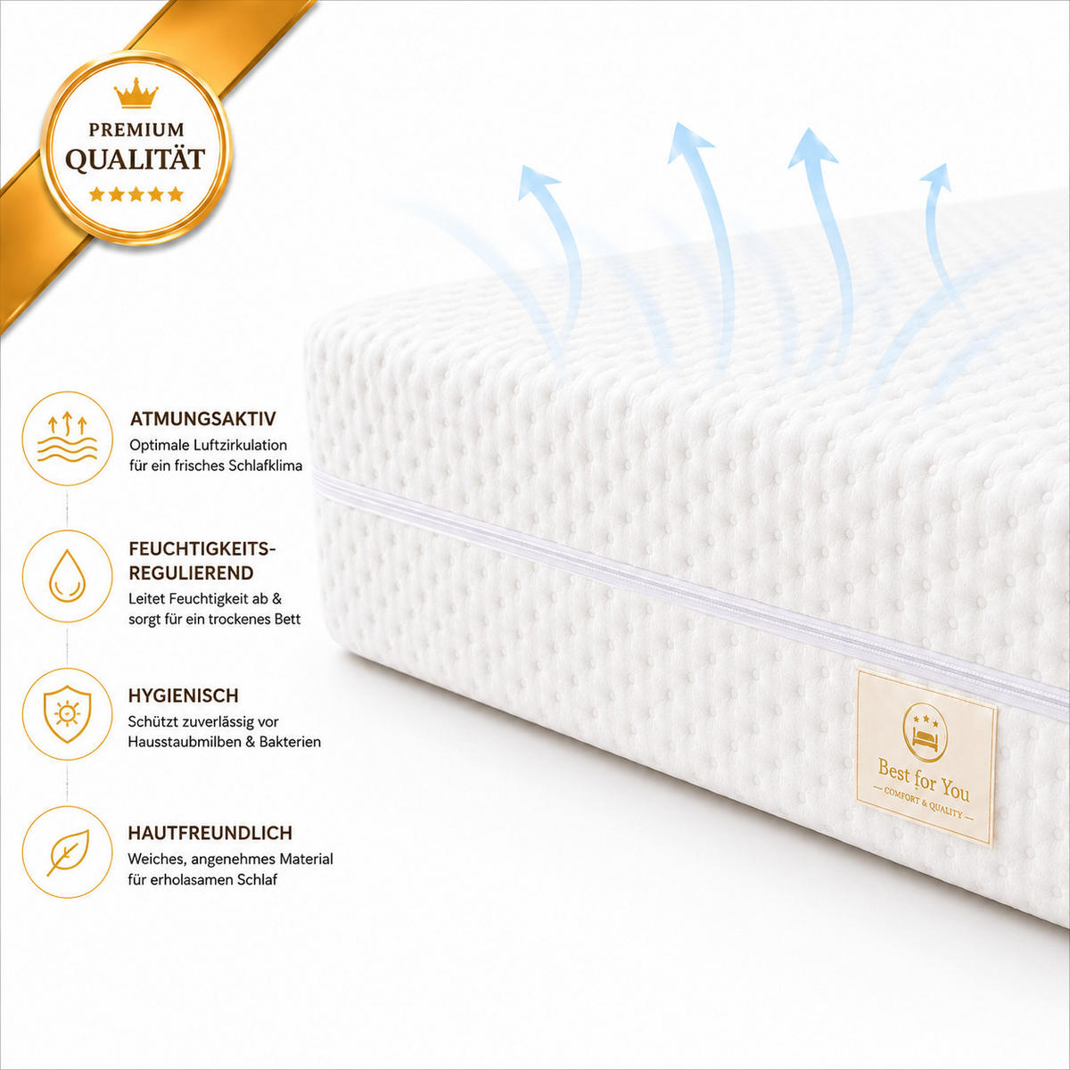 MATRATZENBEZUG 140/200/14 cm für Allergiker aus Baumwolle mit Reißverschluss Weiß - Weiß, Textil - Best For Home