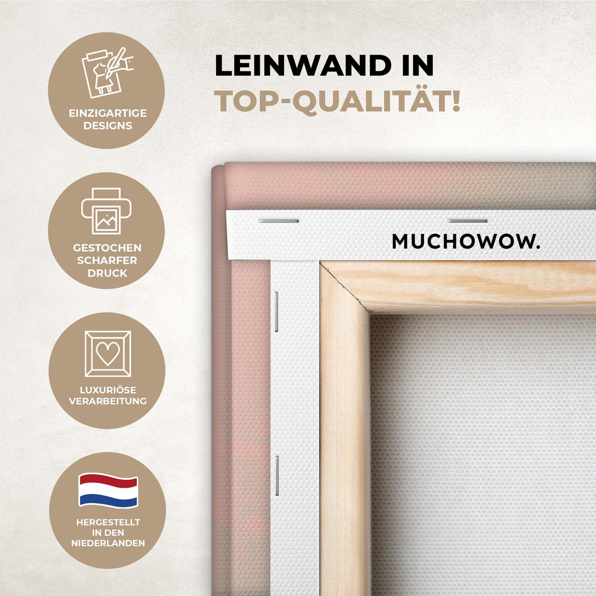 LEINWANDBILD Rotkehlchen - Zierpflanze - Blütenzweig 90x90 cm - Hellrosa, Textil (90/90cm) - MuchoWow