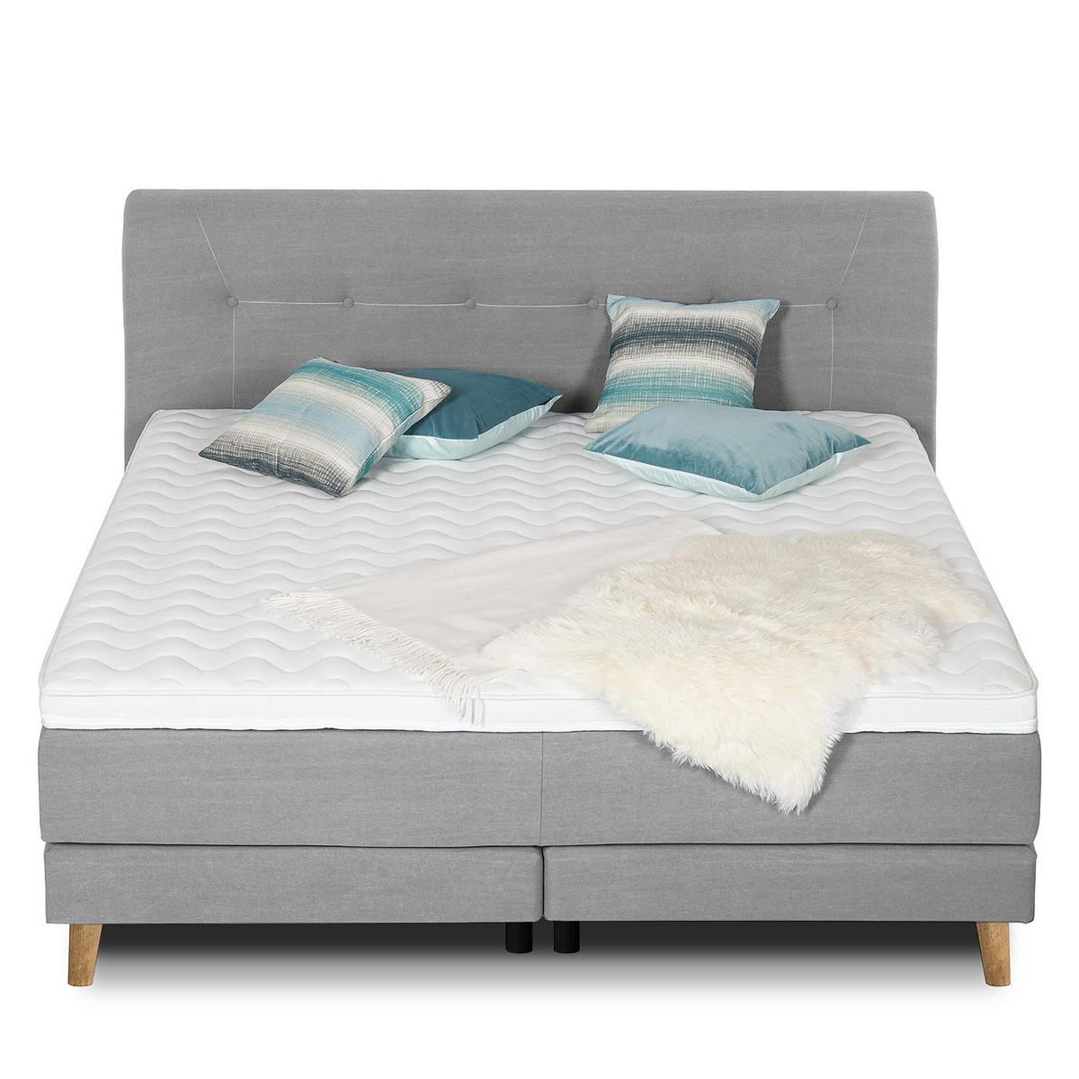 BOXSPRINGBETT - Webstoff - Hellgrau, Naturmaterialien (160/200cm) - home24