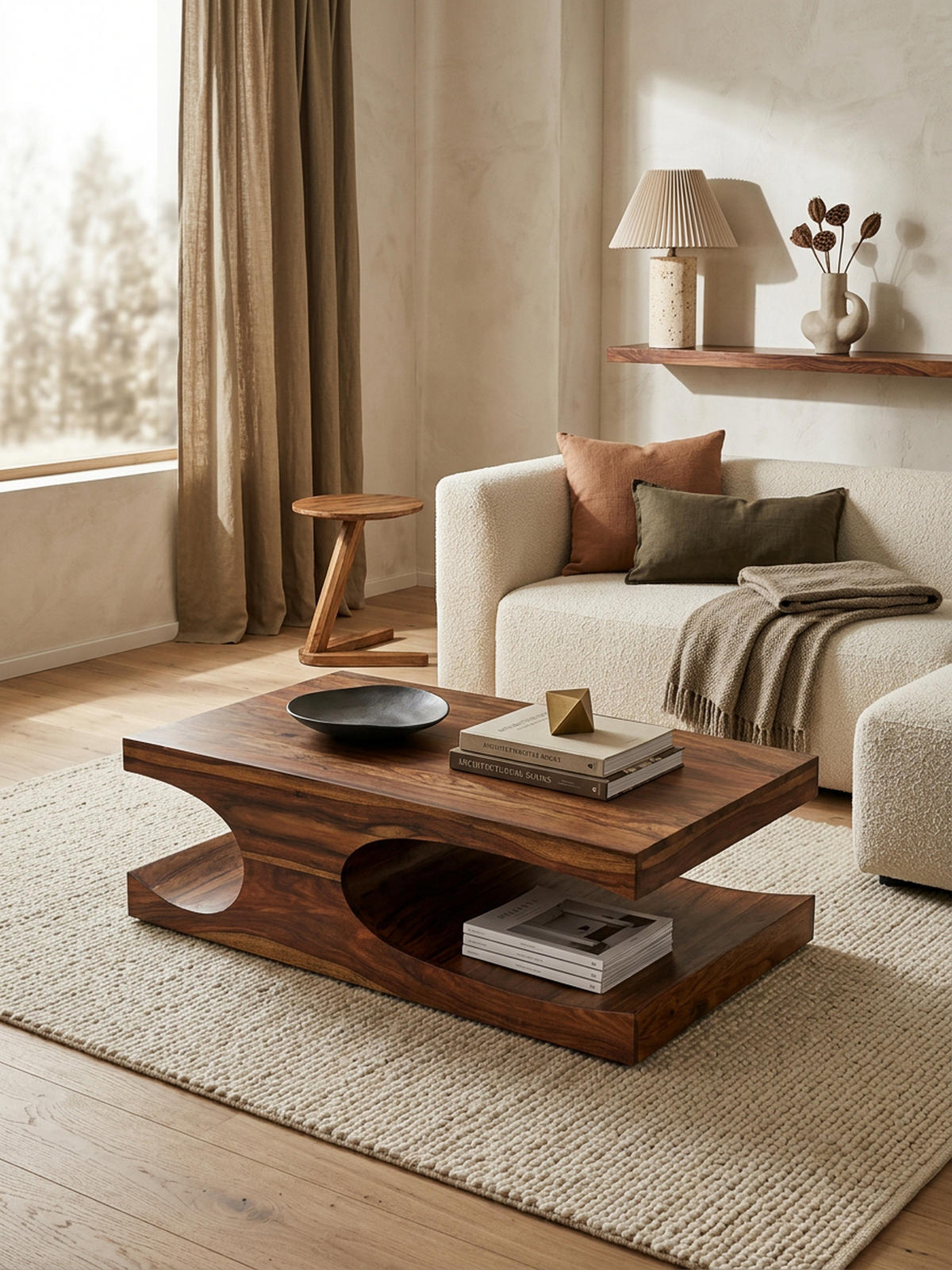 COUCHTISCH Massivholz mit zwei Ablagefächern, handgefertigt und pflegeleicht, Braun 118x70x38 cm - Braun, Holz (70/118/38cm) - KADIMA DESIGN