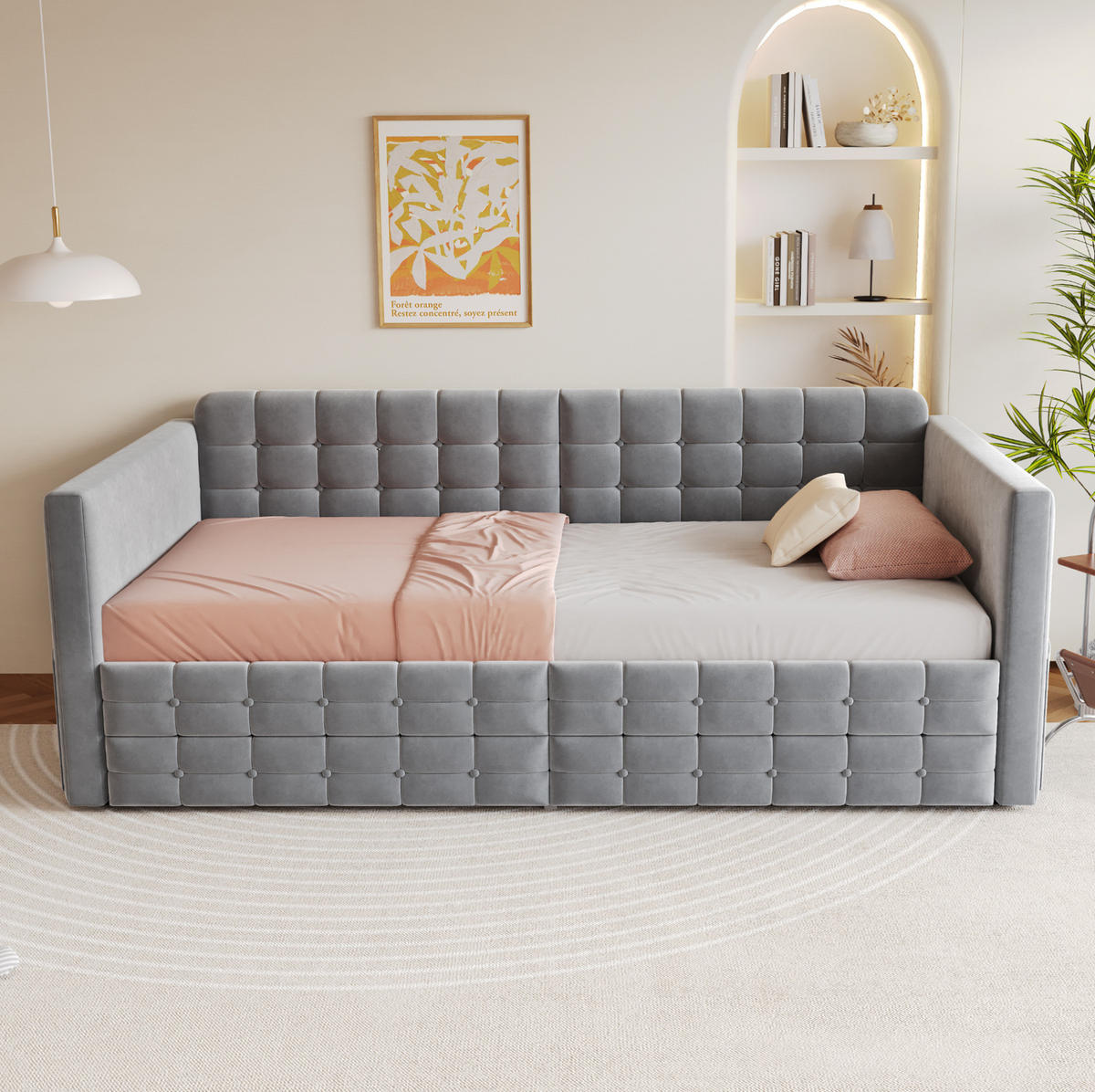 POLSTERBETT 90/190 cm Grau Schlafsofa mit Stauraum und 2 Schubladen - Grau, Textil (90/190cm) - OKWISH