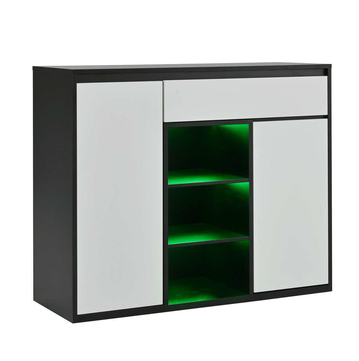 SCHUHSCHRANK 105/39,5/86 cm mit LED-Beleuchtung, verstellbaren Böden und Schubladenfach, Schwarz-Weiß - Schwarz, Holzwerkstoff (105/86/39.5cm) - Redom