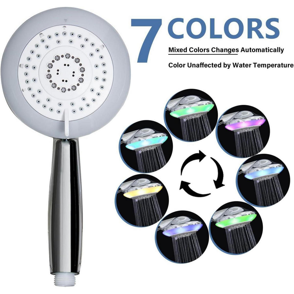 HANDBRAUSE LED 7 Farben 5 Duschmodi 12.5 cm - Multicolor, Kunststoff (12/12.7/27cm)