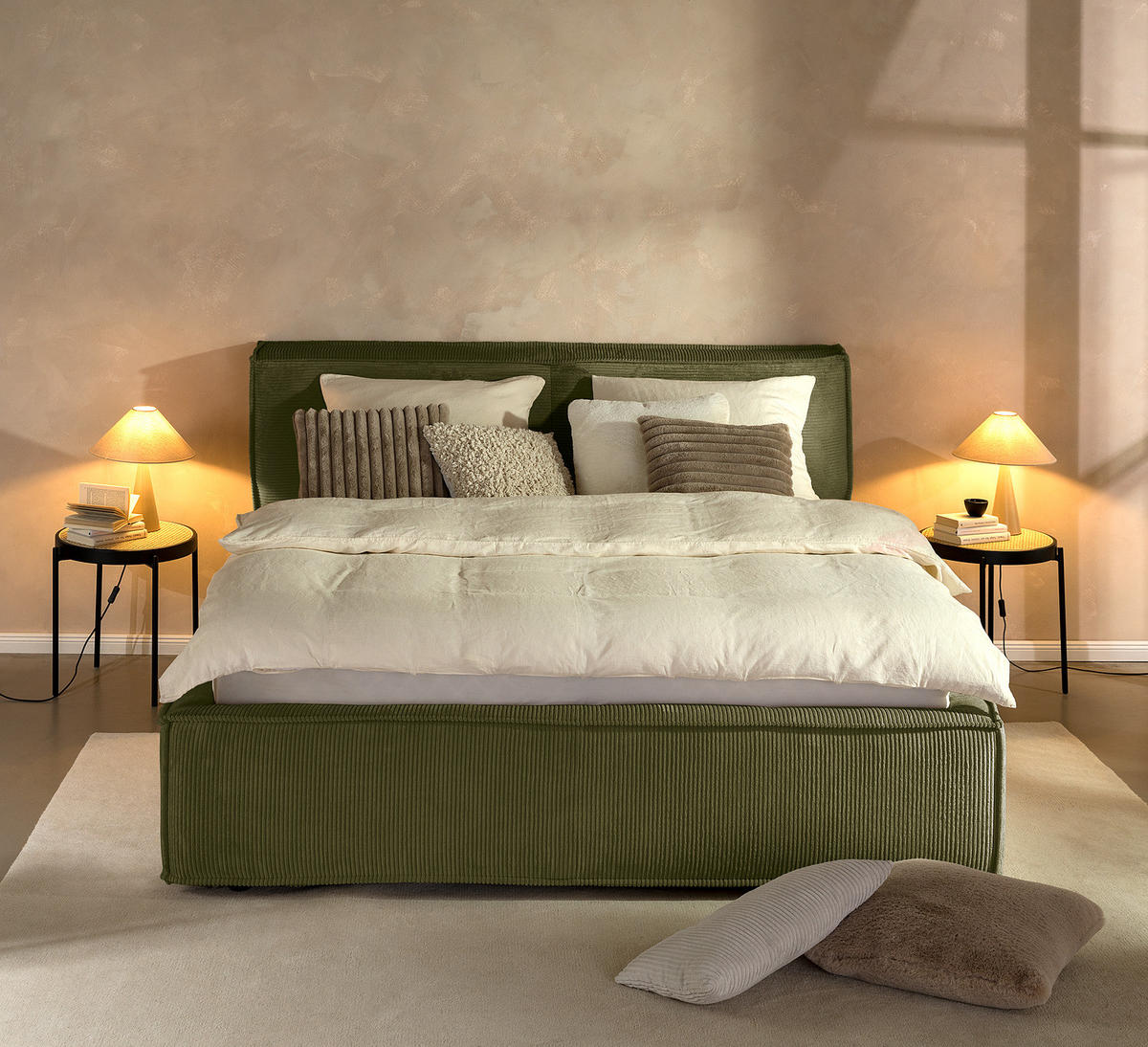 POLSTERBETT - Olivgrün, Textil (220/200cm) - home24