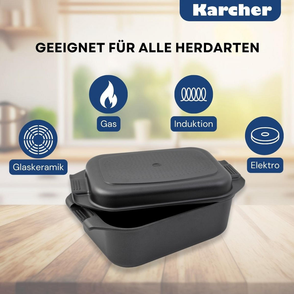 BRÄTER 2in1, Aluguss, Induktion, 8,7 Liter, Induktion, inkl. Topfhandschuhen - Schwarz, Metall (42/25.5/12cm) - Karcher