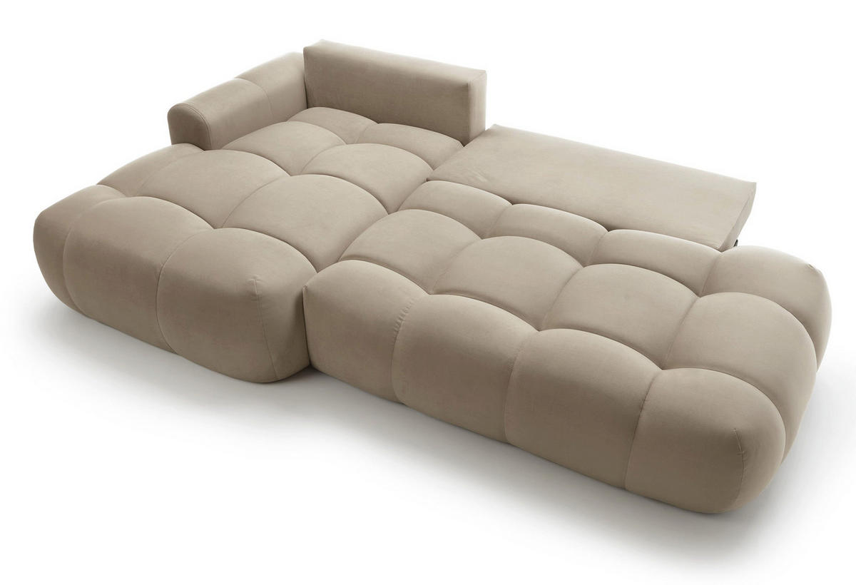 ECKSOFA Ombo Beige Velours 280 cm - Beige/Schwarz, Kunststoff/Textil (284/167cm) - Selsey