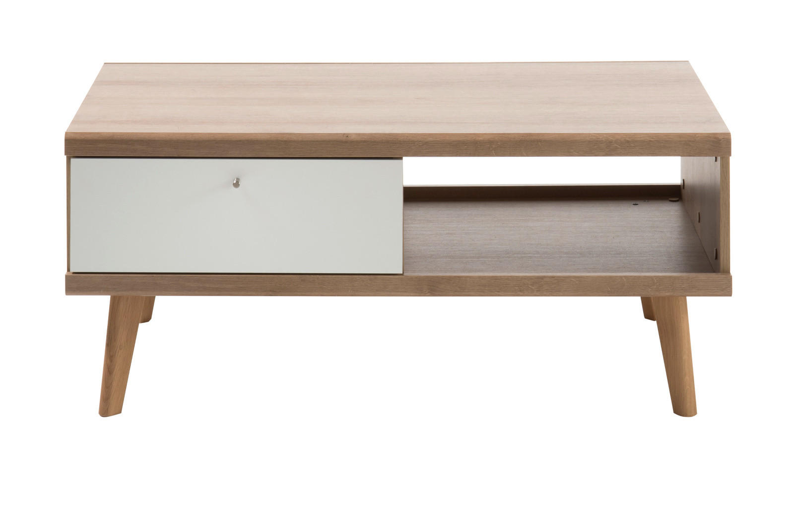 COUCHTISCH weiß Eiche Riviera, Beistelltisch skandinavisch mit Schubkasten 107 x cm - Eichefarben/Weiß, Holzwerkstoff/Metall (107/67/46cm) - Furn.Design