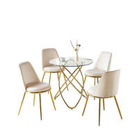 ESSGRUPPE DE-39333 5-teilig, mit 4 Samtstühlen Gold - Creme, Metall (80/75/80cm) - ComfortXL