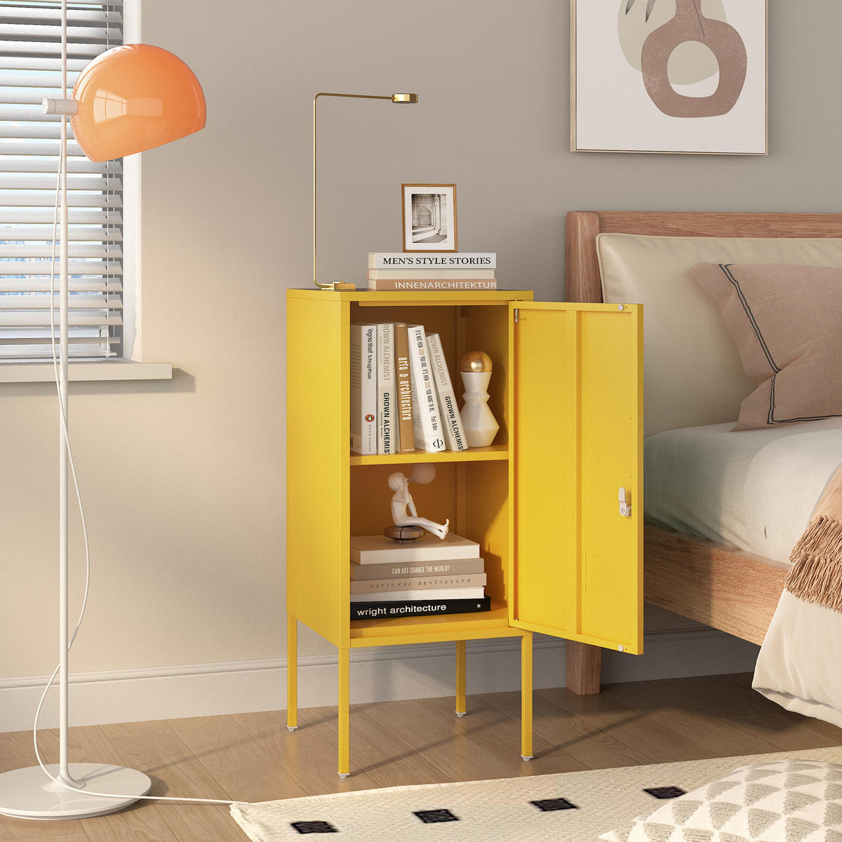 NOČNÍ SKŘÍŇ Hausjärvi - žlutá, kov (35/82/35cm) - [en.casa]