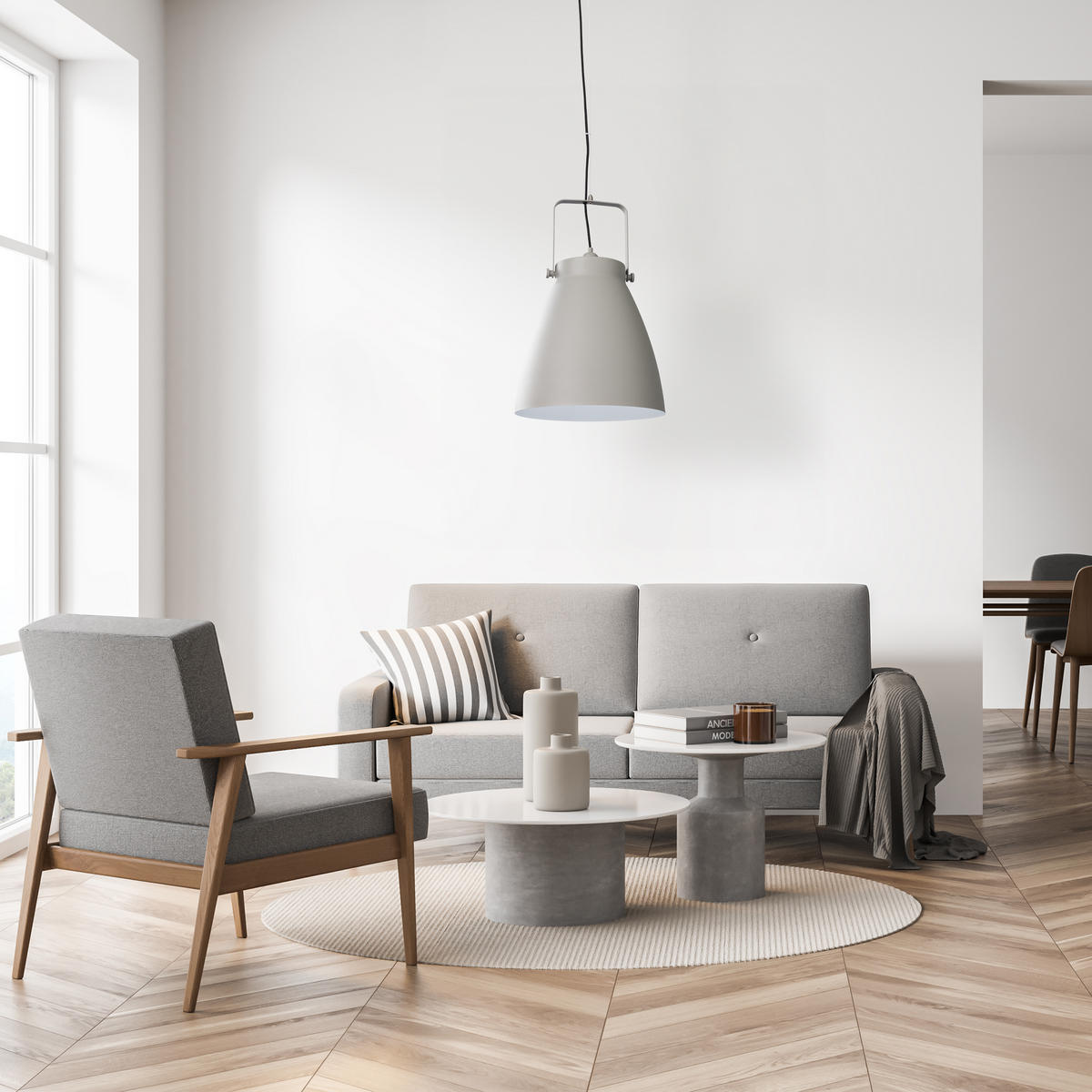 PENDELLEUCHTE Boone Pd - Weiß/Grau, Metall (39/39/58cm) - Paco Home