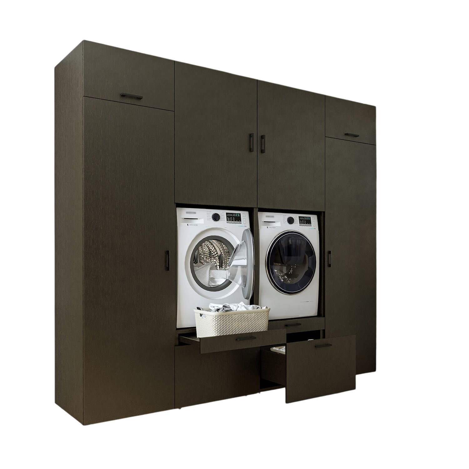 WASCHMASCHINENSCHRANK Serie 2 254cm Breit, 240cm Hoch - Schwarz, Holzwerkstoff (254/240/67cm)