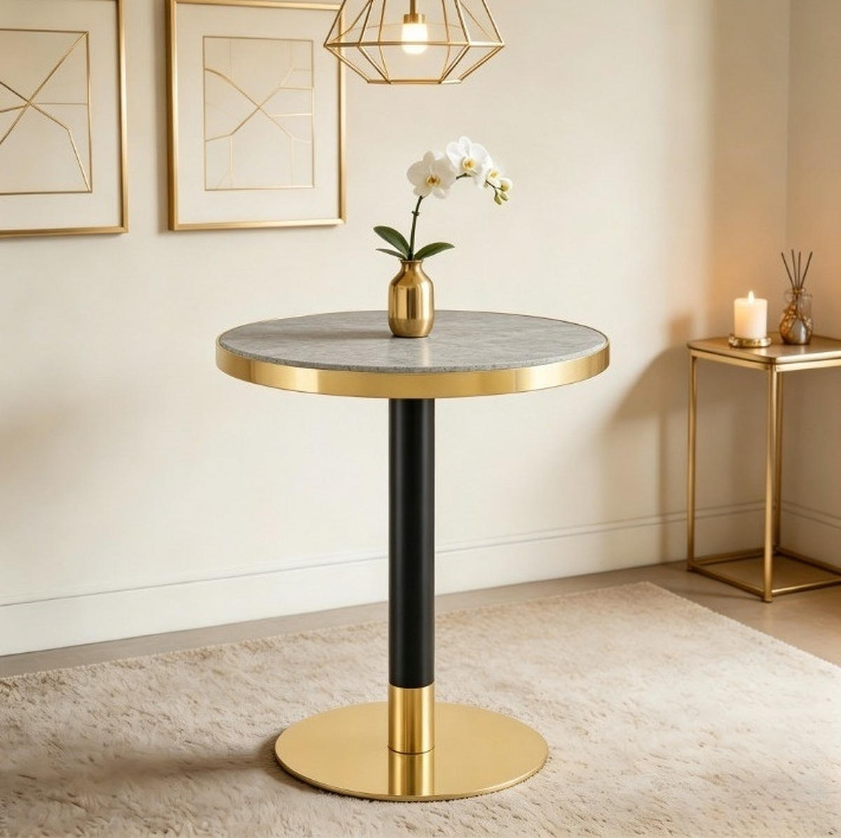 BEISTELLTISCH rund 60 cm Grau in Marmor-Optik mit Metallgestell - Grau, Holzwerkstoff (60/60/74cm) - MIVRAY