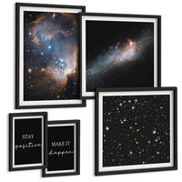 BILDER SET 5er Set - 50x50 cm & 20x30 cm & 40x60 cm Schwarzer Rahmen - Motivationsslogans Sterne Weltraum - Schwarz, Kunststoff (40/60cm) - TULUP