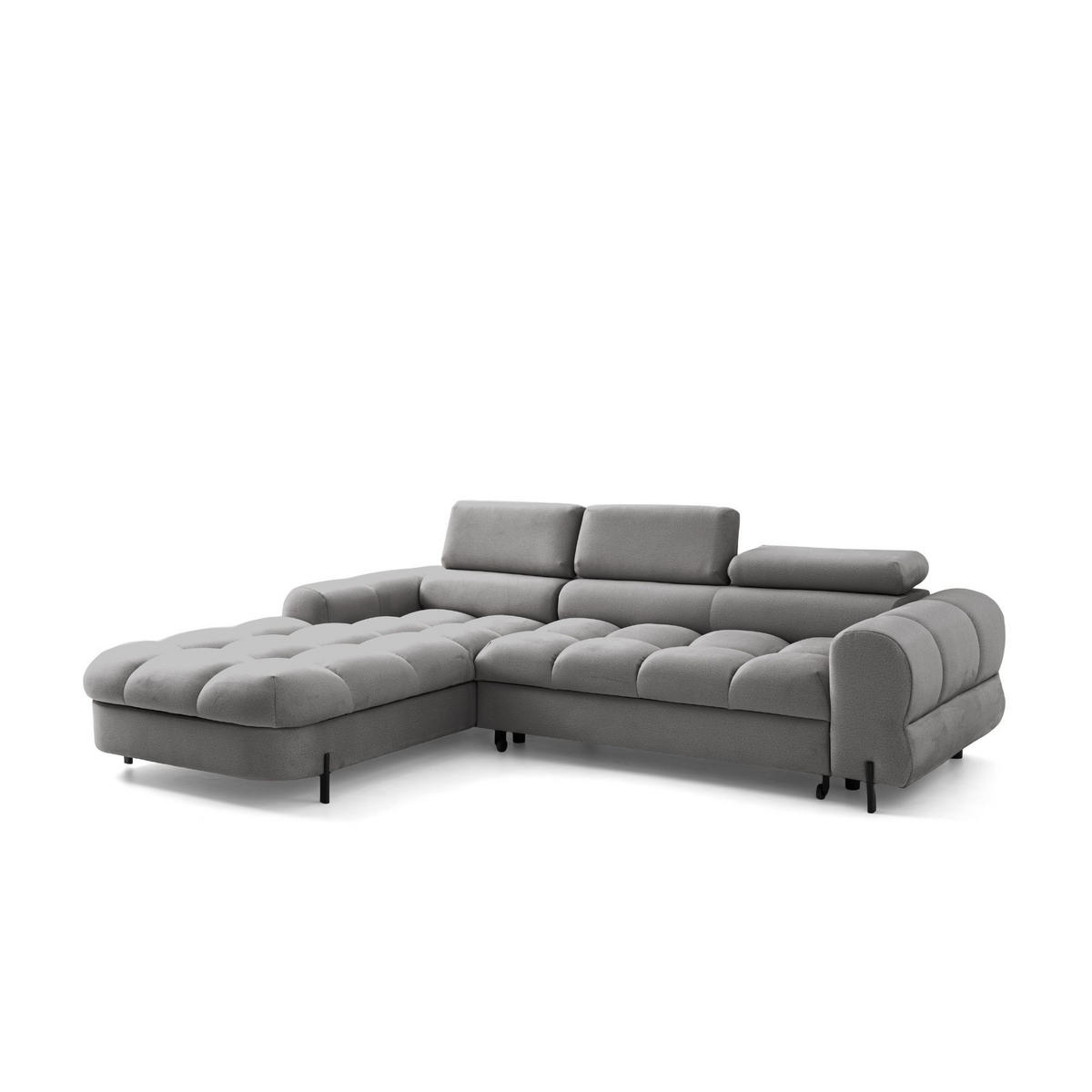 ECKSOFA UFFO L Links mit Schlaffunktion 260x195 Velours Hellgrau - Hellgrau/Schwarz, Holz/Textil (260/195cm) - Muffo