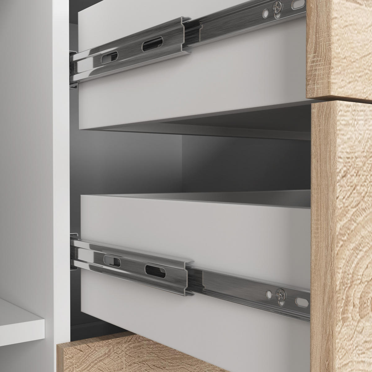 KOMMODE Weiß, Sonoma Eiche 110x35x80 cm - Silberfarben/Weiß, Holzwerkstoff/Kunststoff (110/80/35cm) - Akord