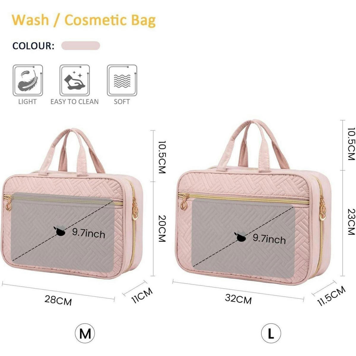 KULTURTASCHE Damen faltbar mit 360° drehbarem Haken, rosa - Rosa, Textil (20/11/28cm)