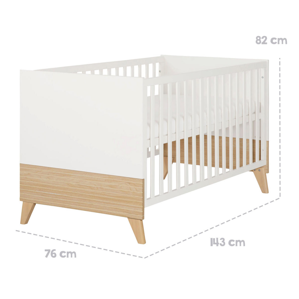 BABYBETT Theo 70 x 140 cm - Eichefarben/Weiß, Holz/Holzwerkstoff (70/140cm) - Roba