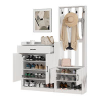 GARDEROBEN-SET WEISS mit Schuhschrank 140.6x32x180 cm - Weiß, Holzwerkstoff (30.5/180/140.6cm) - Fuleadture