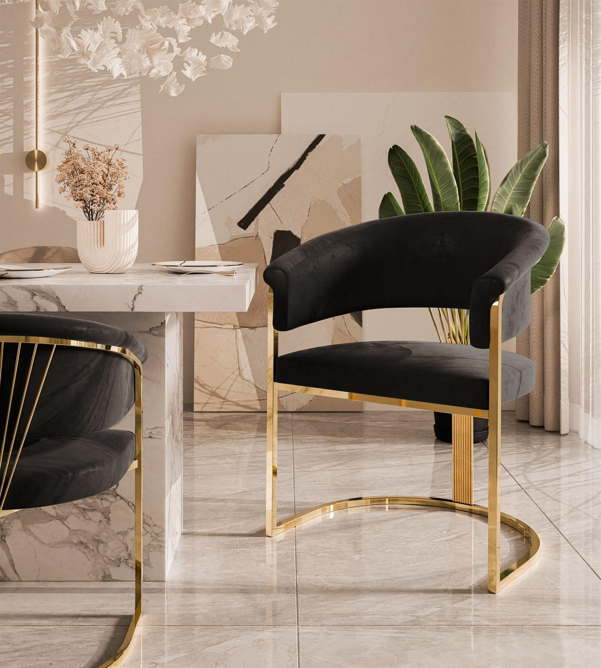 ARMLEHNENSTUHL MOUNIR - Goldfarben/Schwarz, Textil (65/80/53cm) - Lookway