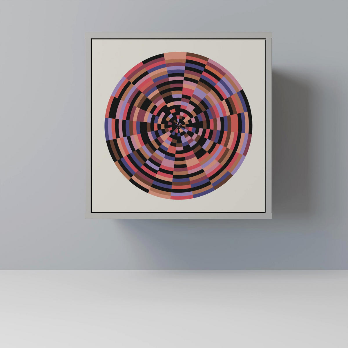SIDEBOARD BROWN CIRCLES, Grau, 57,5x42x57,5 cm, Ohne Füße - Multicolor/Grau, Holzwerkstoff (57.5/57.5/42cm) - SpaceRebels
