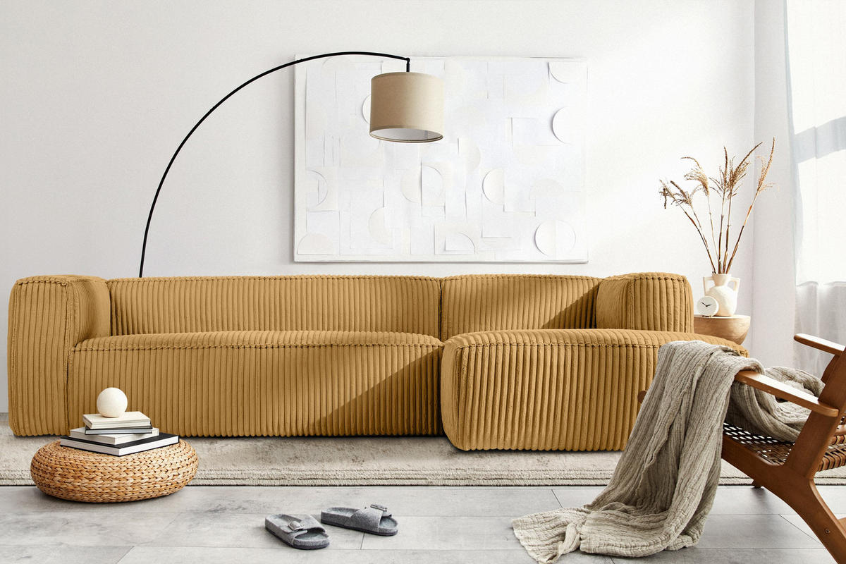 ECKSOFA-RECHTS FEROX Modern, Cord-Stoff, gelb - Gelb, Textil (305/175cm) - KONSIMO®