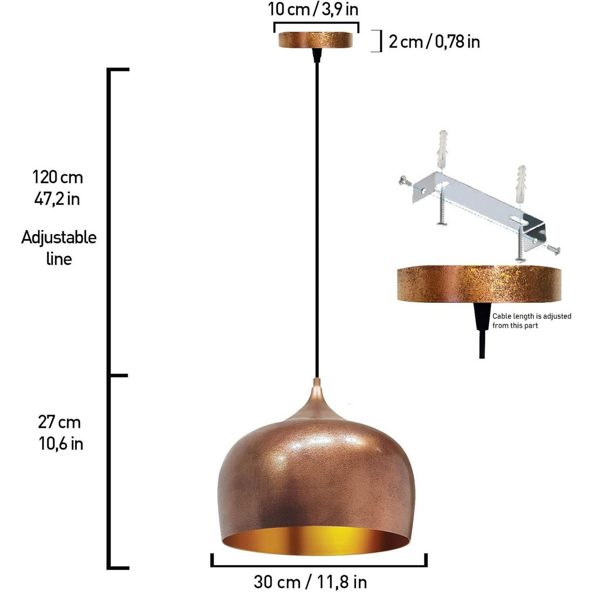 PENDELLEUCHTE Kreis 30/30 - Kupferfarben, Metall (30/30cm) - Bamyum