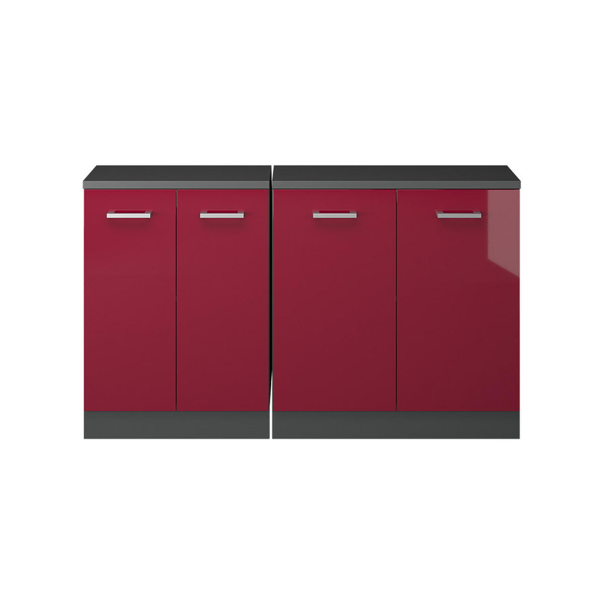 KUHINJSKI ORMAR ZA KOSINE KROVA R-Line Crveni visoki sjaj 140 cm Set od 2 korpusa ormara, dubina 60 cm - crvena/antracit, drvni materijal (140/83.8/60cm) - Vicco