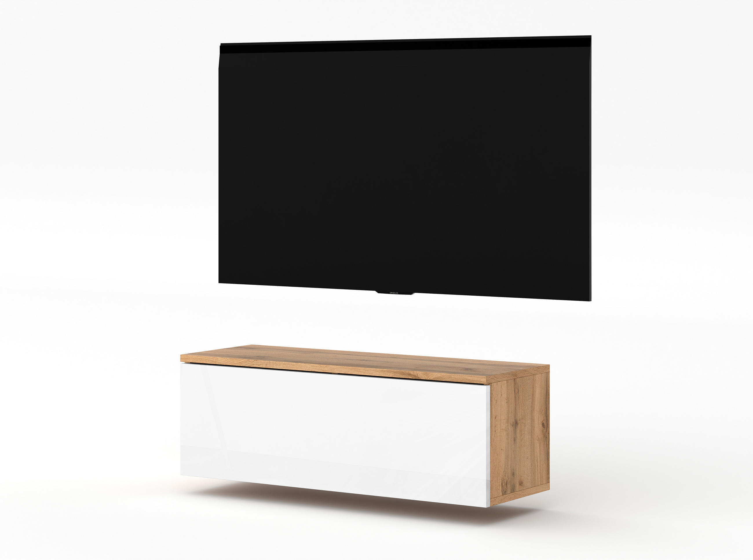 LOWBOARD Loriano 100 Eiche Wotan, Weiß Hochglanz 100/34/32 cm – TV Board - Braun/Weiß, Holzwerkstoff/Kunststoff (100/34/32cm) - AX Living