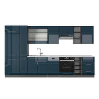KÜCHENZEILE Fame-Line Dunkelblau Hochglanz/Anthrazit 355 cm , AP Marmor - Anthrazit/Dunkelblau, Holzwerkstoff (355/206.8/60cm) - Vicco