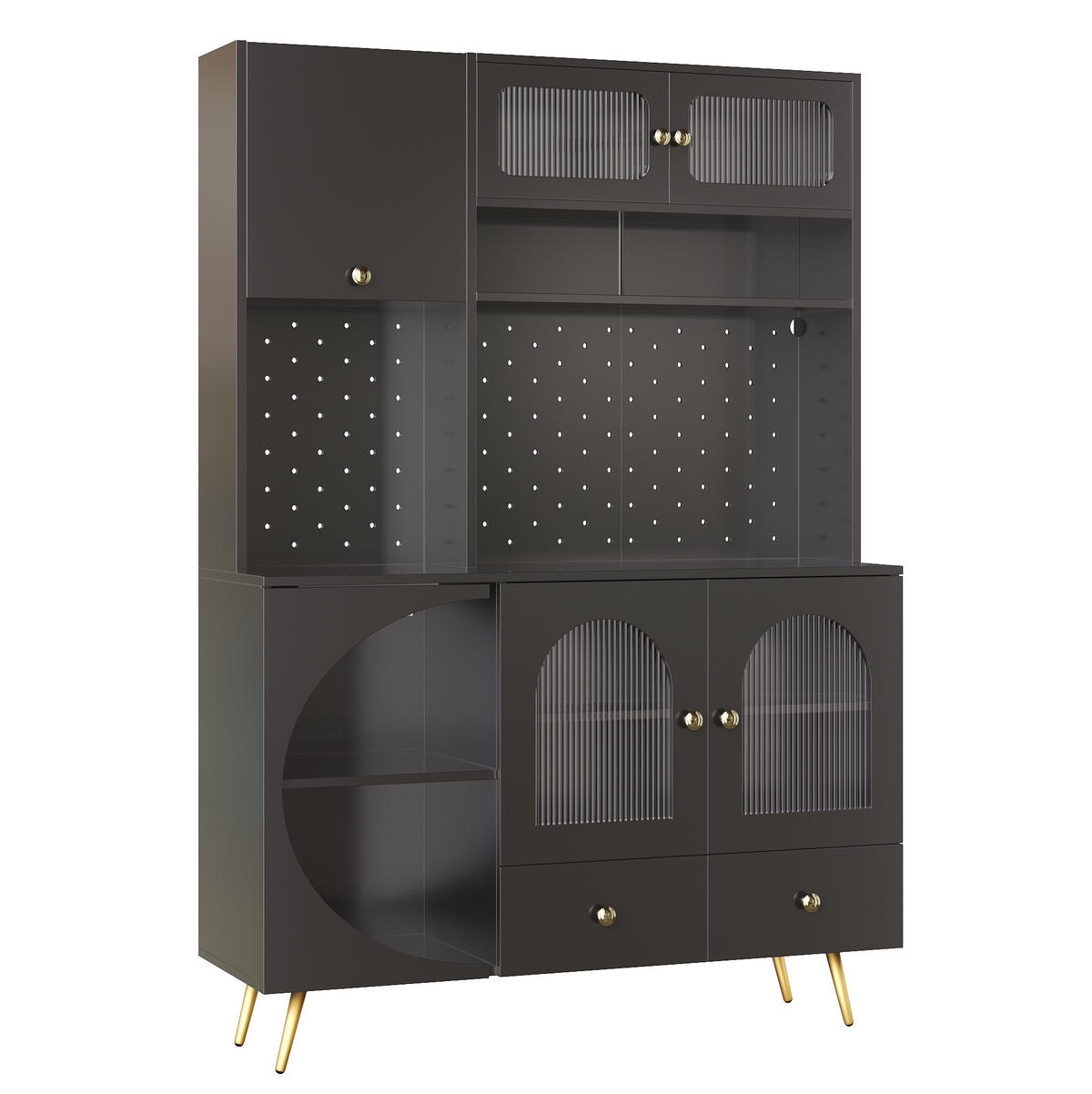 KUHINJSKI element za posuđe 120/40/176 cm crni, MDF/staklo, s LED rasvjetom i utičnicama - crna, drvni materijal (120/176/40cm) - BEAOK