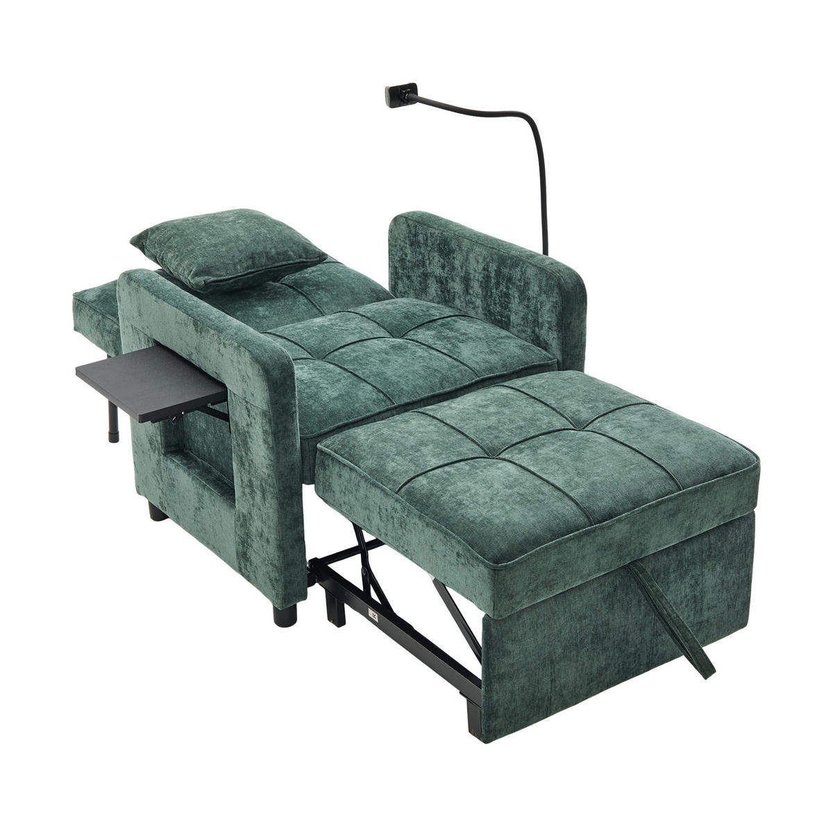SCHLAFSESSEL 2-in-1 mit Tischchen und Stauraum, DE-42290, Grün - Grün, Metall (79/83/167cm) - ComfortXL