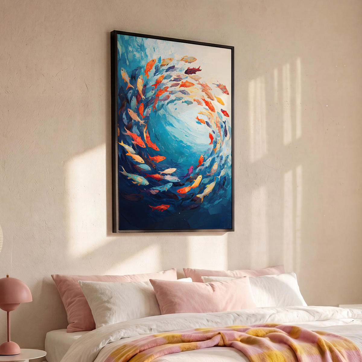LEINWAND Bilder mit Rahmen - Meer - Fische - Bunt - Dynamisch - 80x120 - Hellblau, Textil (80/120cm) - MuchoWow