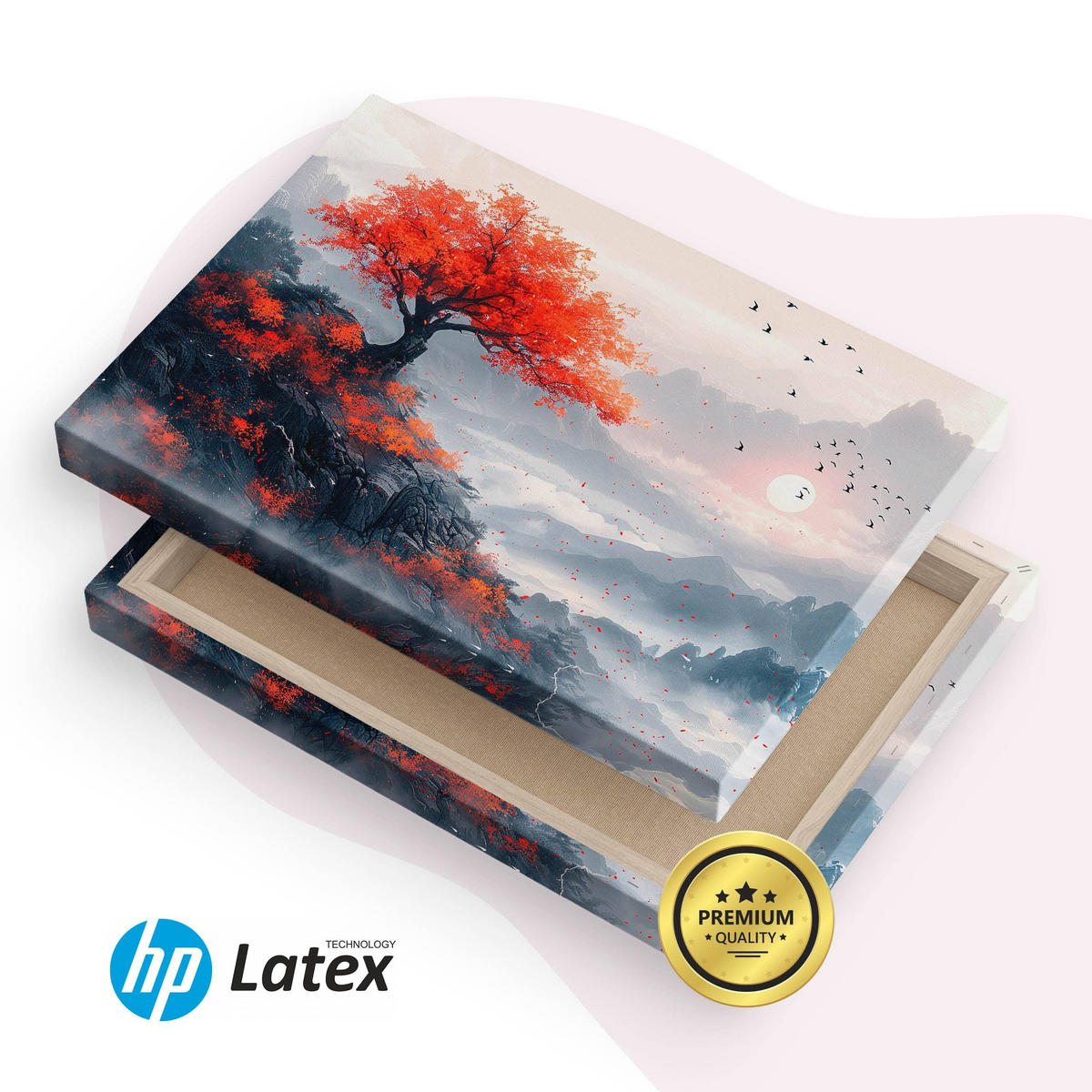 LEINWANDBILD für Esszimmer Baum Berge Landschaft 70cm x 50cm - Beige/Rot, Textil (70/50cm) - Muralo