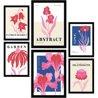 POSTER Set Mit 6 Blumen Hof Natur Und Botanikdrucke Für Innenarchitektur A3 & A4 Schwarzer Rahmen - Schwarz, Papier (29/3cm) - Nacnic