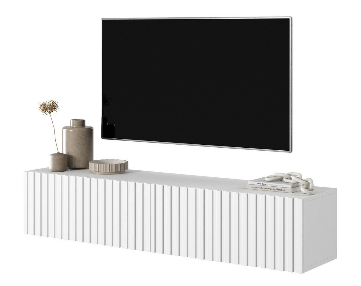 TV-HÄNGEBOARD Telire weiß mit Lamellenfronten 140 cm - Weiß, Holzwerkstoff (140/30/31.6cm) - Selsey