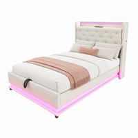 POLSTERBETT mit Stauraum, LED und USB 90x200 cm Beige - Beige, Metall (90/200cm) - Beauniv