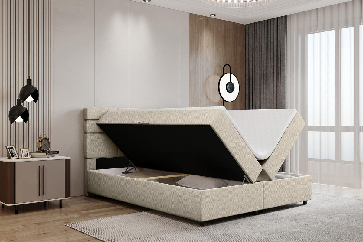 BOXBETT Reve 180 x 200 cm mit Bettkasten und Lattenrost ohne matratze - beige - Rot, Holz (180/206cm) - Panda Möbel