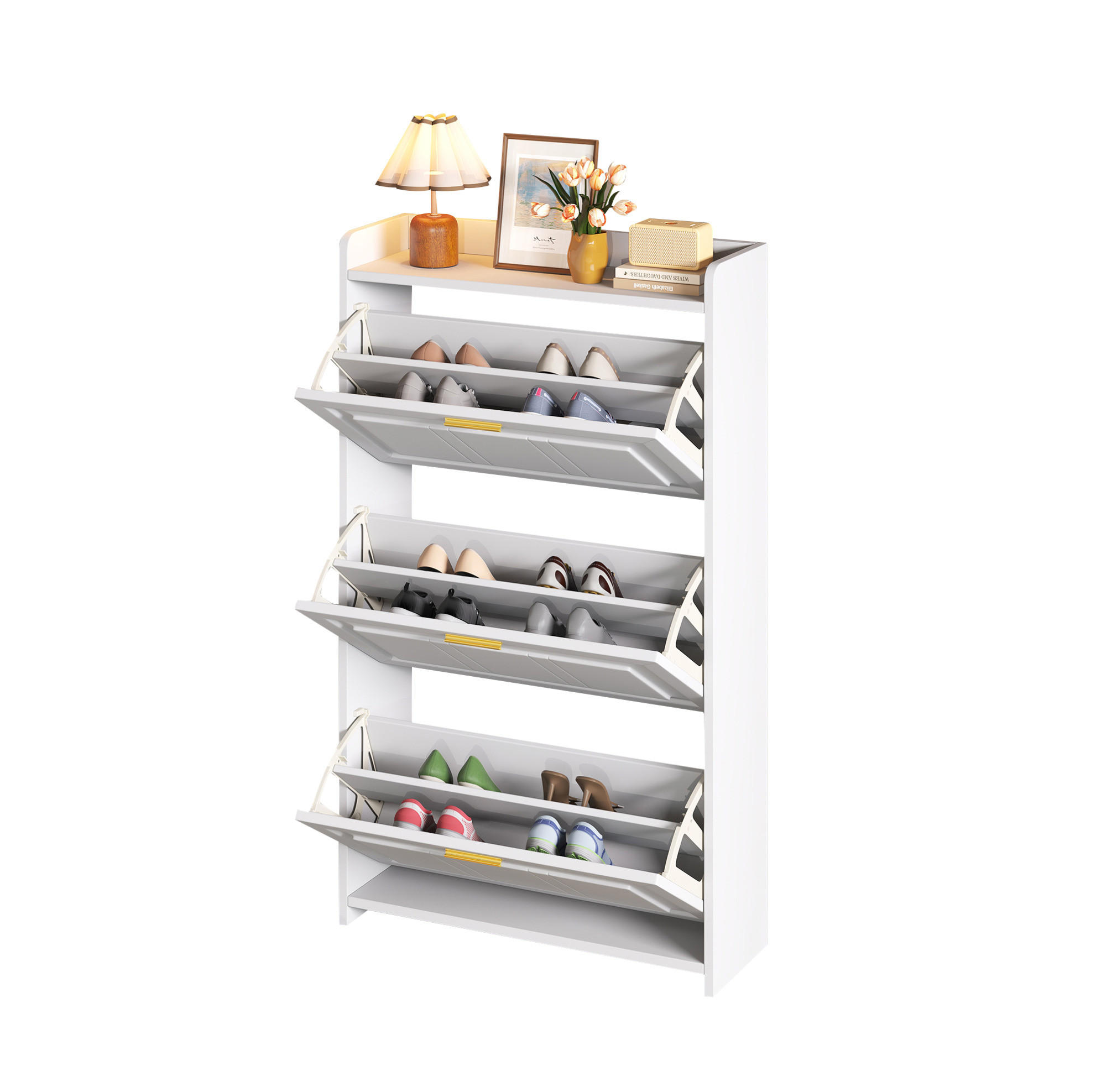 SCHUHSCHRANK 70/24/120 cm weiß aus MDF und Spanplatte mit 6 Fächern - Weiß, Holzwerkstoff (70/120/24cm) - OKWISH