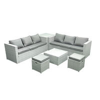 GARTENMÖBEL-SET mit Kissen Polyrattan Hellgrau-Mix 8-Sitzer - Hellgrau/Grau, Glas/Kunststoff - Fimous