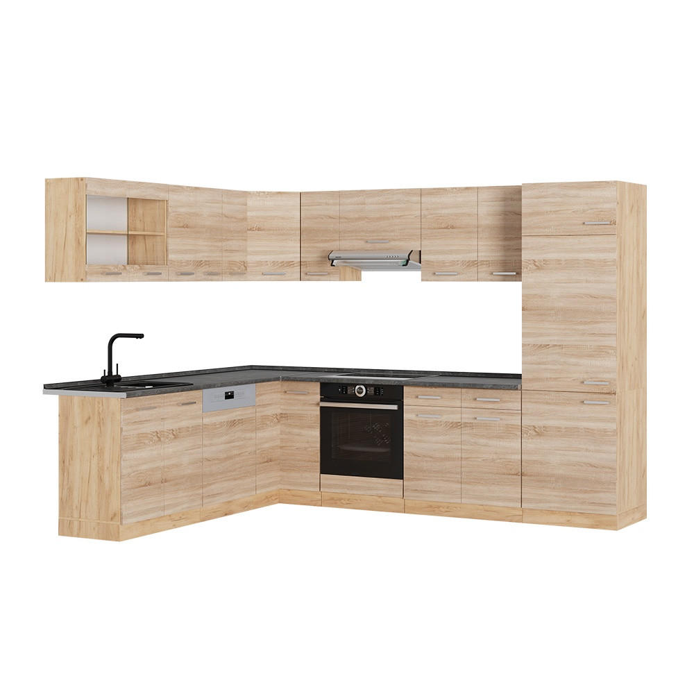 KOTNA KUHINJA R-Line, Sonoma/Zlati hrast z močjo, 287 x 227 cm, DP Antracit - hrast sonoma/medeni hrast, leseni material (287/206.8/60cm) - Vicco