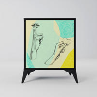 SIDEBOARD BODY LANGUAGE, Schwarz, 57,5x42x70,5 cm, Schwarze Metall-Sternfüße - Multicolor/Schwarz, Holzwerkstoff/Metall (57.5/70.5/42cm) - SpaceRebels