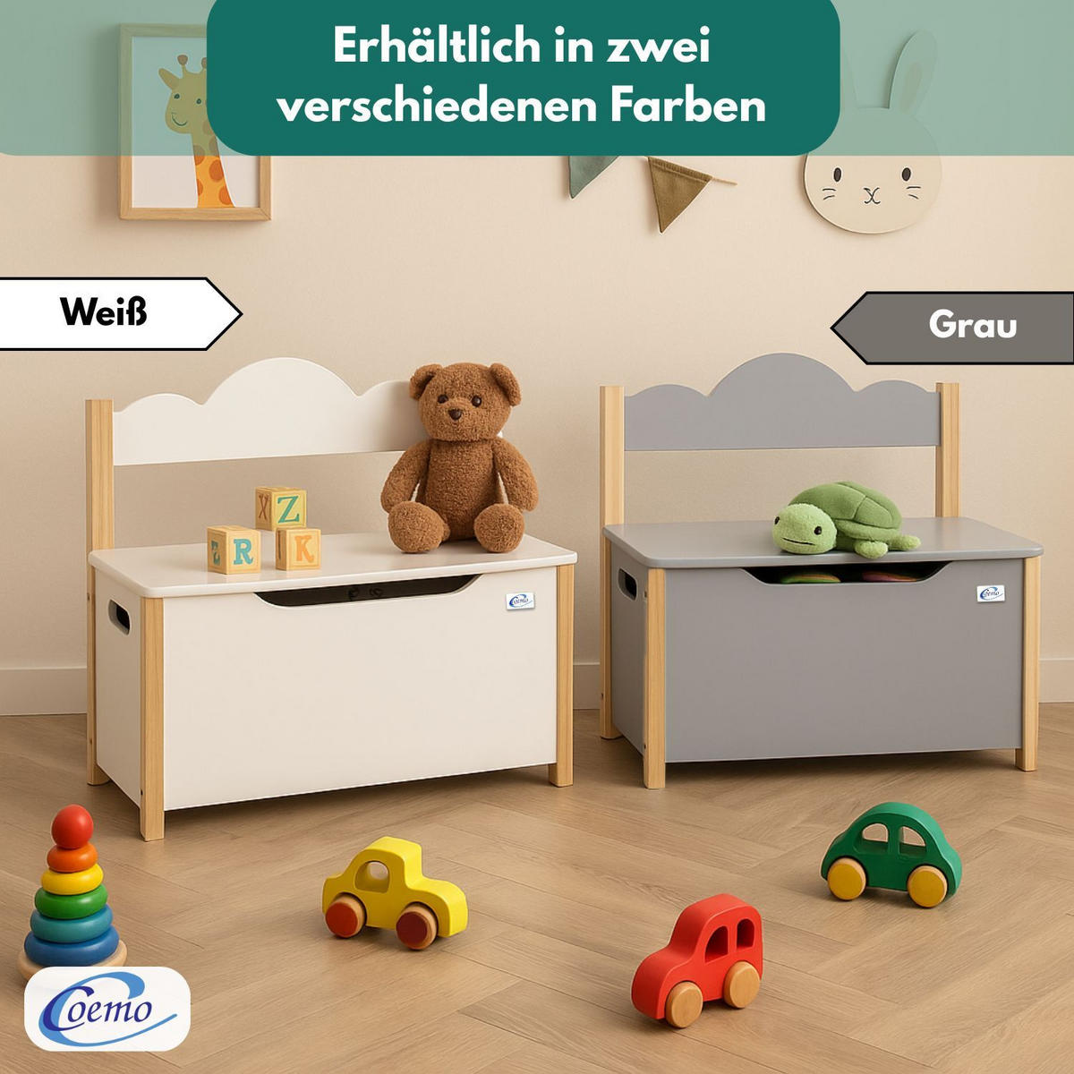 KINDERSITZBANK TRUDI Spielzeugtruhe in Grau - Grau, Holzwerkstoff (26/55/60cm) - Coemo