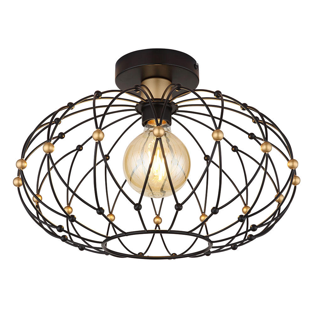 DECKENLEUCHTE GREYS, Schwarz, Gitteroptik - Schwarz, Metall (40/40/25cm) - Globo Lighting