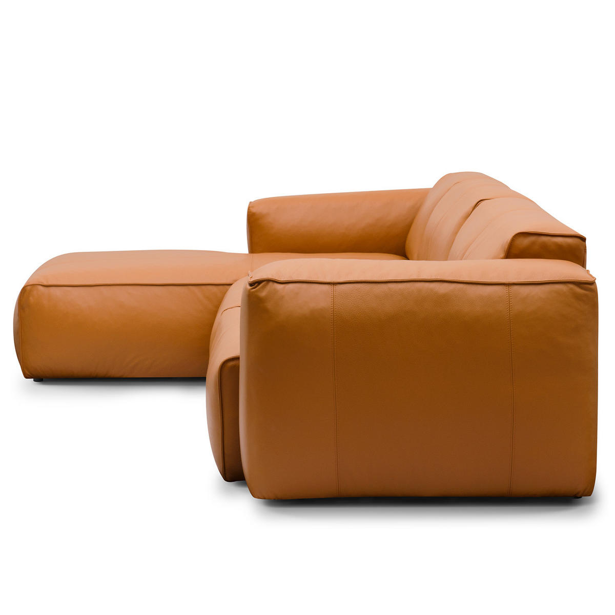 3-SITZER ECKSOFA mit Longchair - Cognac/Schwarz, Leder/Kunststoff (317/173cm) - home24