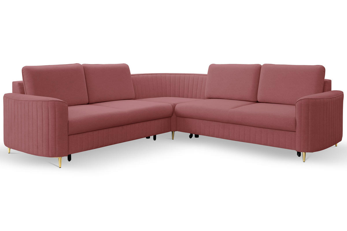ECKSOFA VELA R-S Dunkelrot Velours-Stoff mit Schlaffunktion - Dunkelrot, Holz (251/251cm) - MASSENO